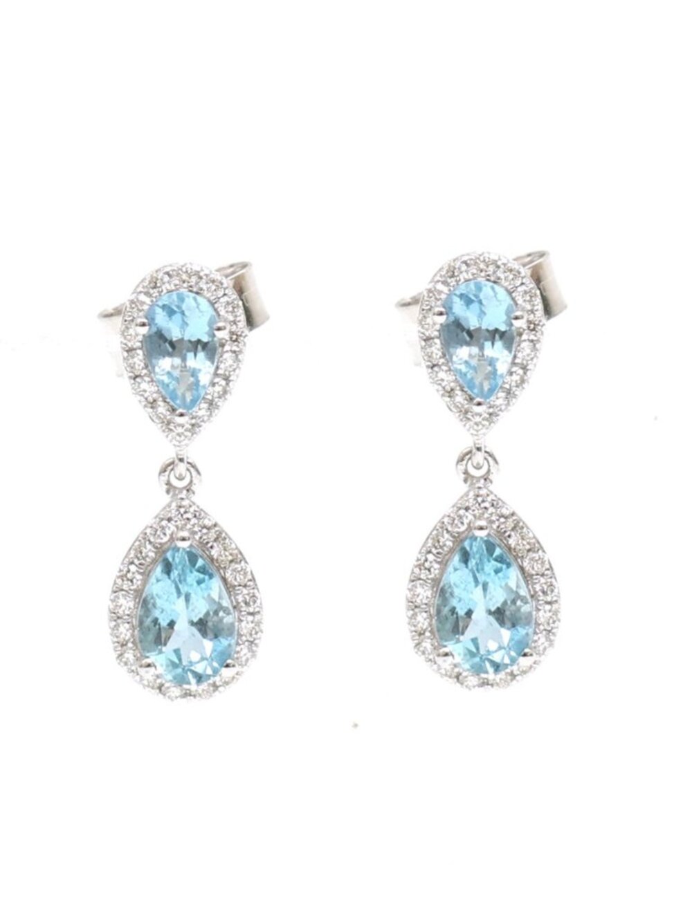 Aquamarine Halo 18K Natural Diamond White Gold Drop Earrings
